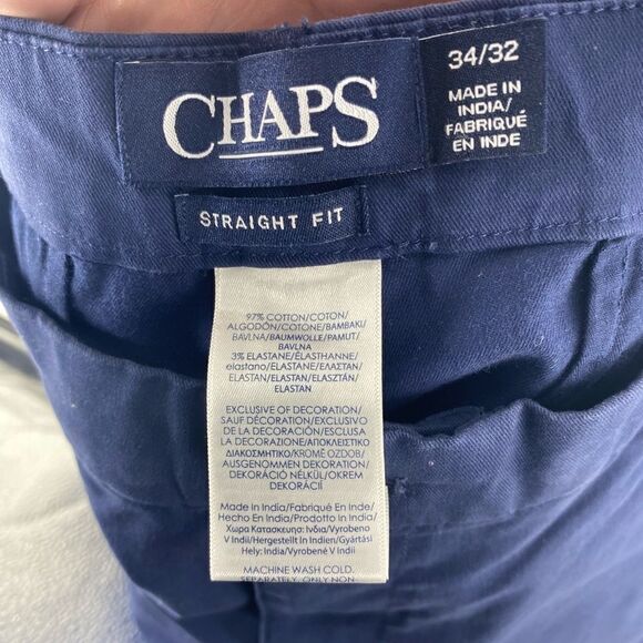 Chaps Men's Classic Stretch Straight Fit Flat Front Chino Pants Blue Size 34x32 - Picture 2 of 4